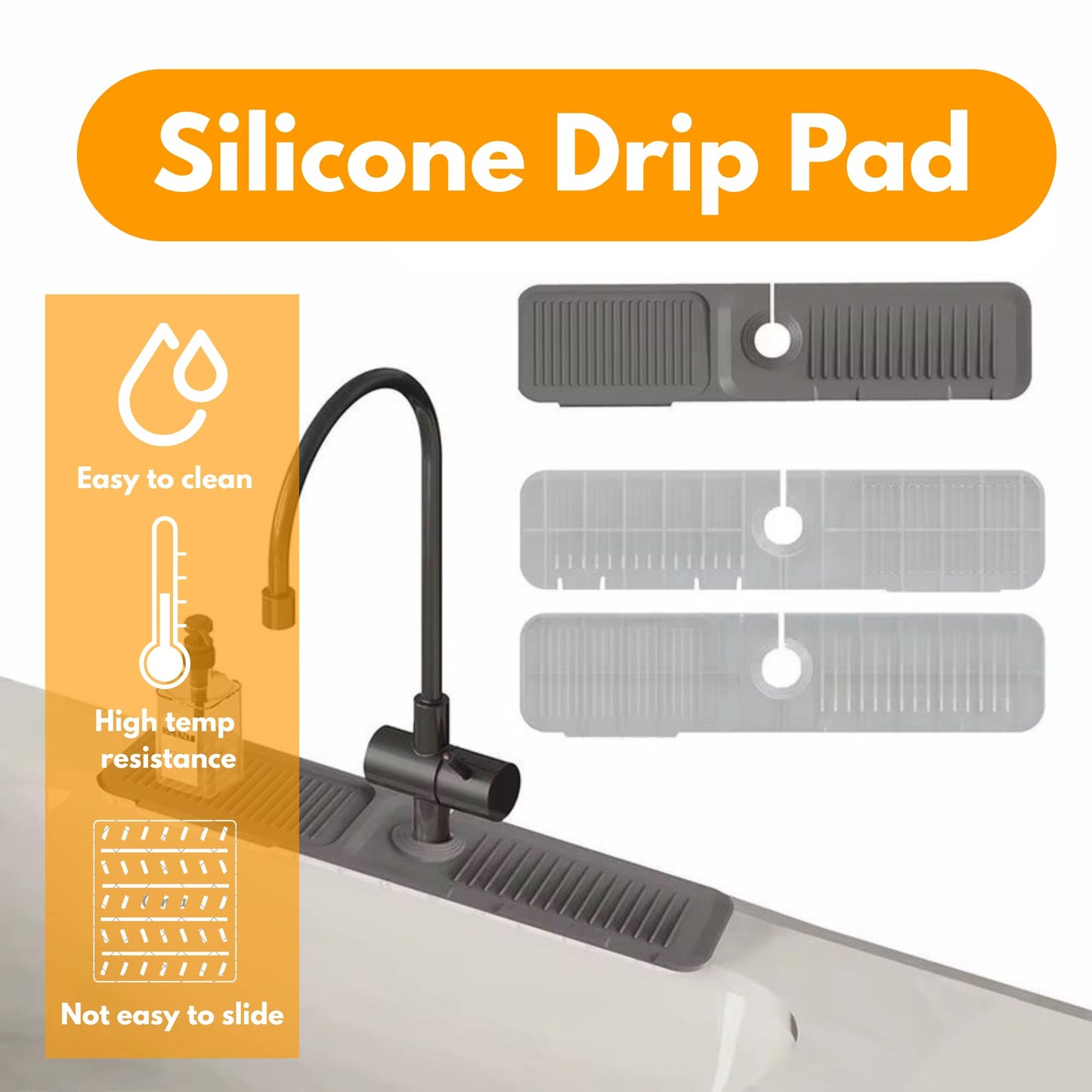 SILLINEX Silicone Draining Mat, Silicone Splash Catch Mat Non-Slip Sink Mat, Sloped & Heat Resistant Folding Sink Mat for Kitchen Counter, Sink (Black)