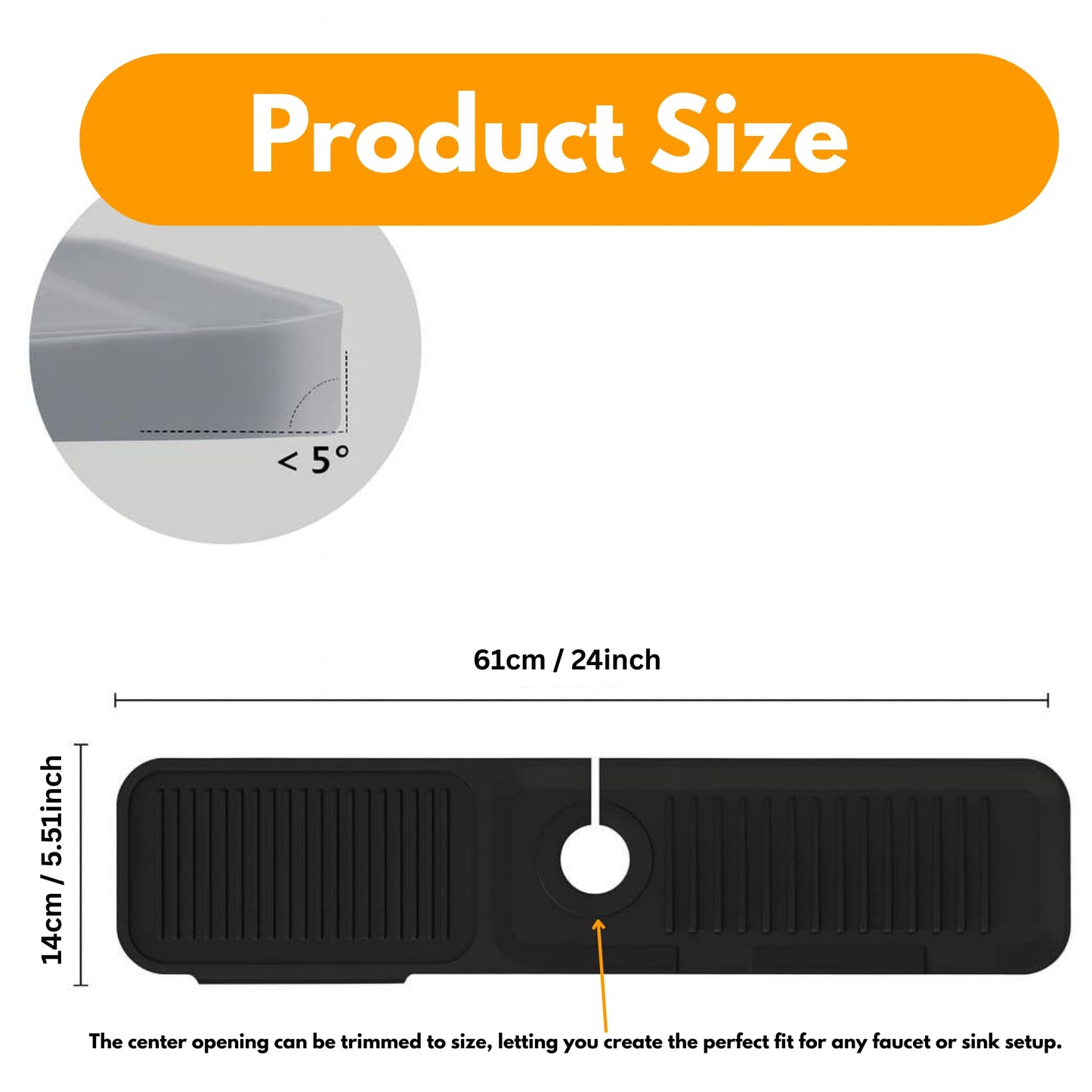 SILLINEX Silicone Draining Mat, Silicone Splash Catch Mat Non-Slip Sink Mat, Sloped & Heat Resistant Folding Sink Mat for Kitchen Counter, Sink (Black)