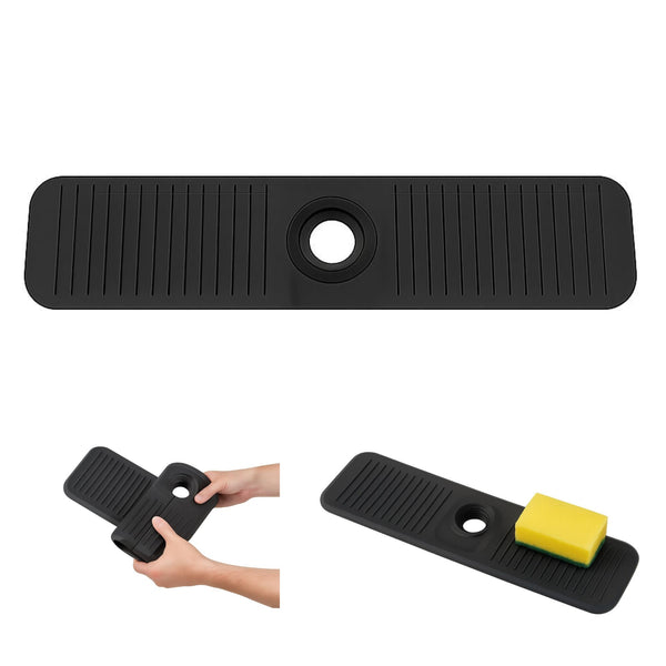 SILLINEX Silicone Draining Mat, Silicone Splash Catch Mat (Black)